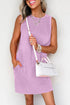 Mineral Wash Sleeveless Crew Neck Casual Tank Mini Dress With Pockets